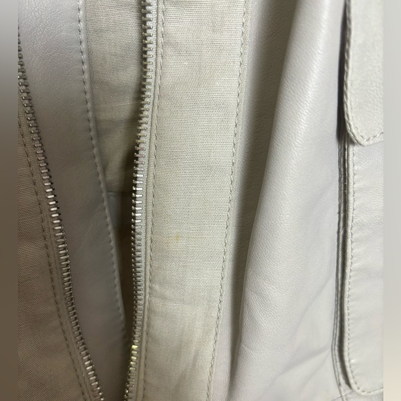 Vintage Armani Collezioni Gray Lambskin Leather and Flax Cropped Moto Jacket 14 - Picture 12 of 13